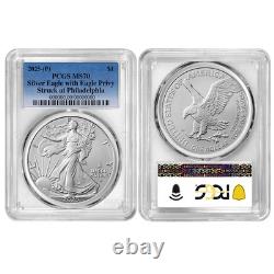 Prévente 2025 (P) 1 $ Aigle en Argent Américain Premier Privy PCGS MS70 Bleu