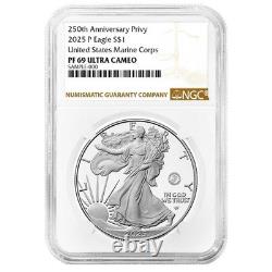 Prévente 2025-P Preuve $1 American Silver Eagle Marine Corps Privy NGC PF69UC