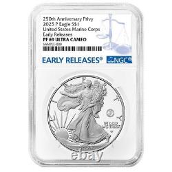Prévente 2025-P Preuve $1 American Silver Eagle Marine Corps Privy NGC PF69UC