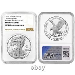 Prévente 2025-P Preuve $1 American Silver Eagle Marine Corps Privy NGC PF69UC