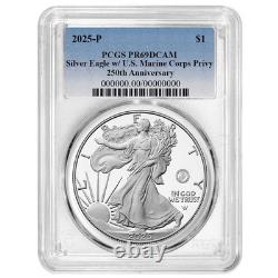 Prévente 2025-P Preuve $1 American Silver Eagle Marine Corps Privy PCGS