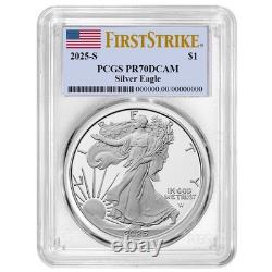 Prévente 2025-S 1 $ 1 once Épreuve American Silver Eagle PCGS PR70DCAM FS Étiquette Drapeau