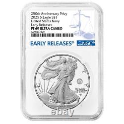 Prévente 2025-S Preuve $1 Aigle en Argent Américain Navy Privy NGC PF69UC ER Bleu