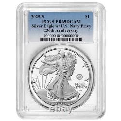 Prévente 2025-S Preuve $1 Aigle en Argent Américain Navy Privy PCGS PR69DCAM Bleu