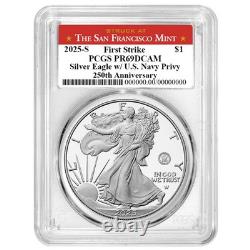 Prévente 2025-S Proof $1 American Silver Eagle Navy Privy PCGS PR69DCAM FS San