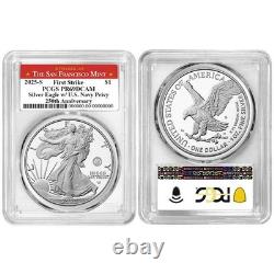 Prévente 2025-S Proof $1 American Silver Eagle Navy Privy PCGS PR69DCAM FS San