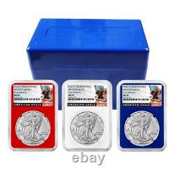 Prévente 2025 (W) $1 American Silver Eagle Ensemble de 3 pièces NGC MS70 ER Étiquette Noire R