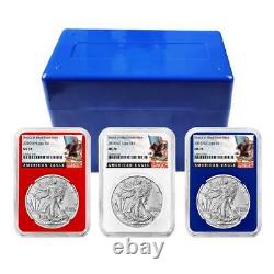 Prévente 2025 (W) $1 American Silver Eagle Ensemble de 3 pièces NGC MS70 Étiquette noire rouge