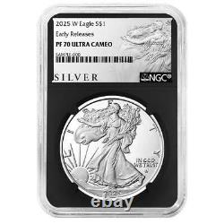 Prévente 2025-W Preuve $1 American Silver Eagle NGC PF70UC ER Étiquette ALS Rétro