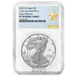 Prévente 2025-W Proof 1 $ Aigle en Argent Américain Laser Beam Privy NGC PF70UC E