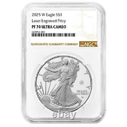 Prévente 2025-W Proof $1 American Silver Eagle Privy Laser Beam NGC PF70UC B