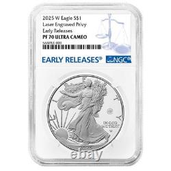 Prévente 2025-W Proof $1 American Silver Eagle avec marque laser NGC PF70UC E