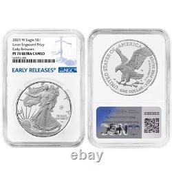 Prévente 2025-W Proof $1 American Silver Eagle avec marque laser NGC PF70UC E