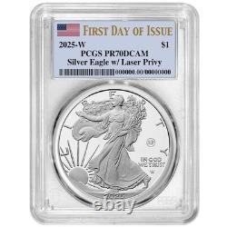 Prévente 2025-W Proof $1 American Silver Eagle avec marque laser PCGS PR70DCA