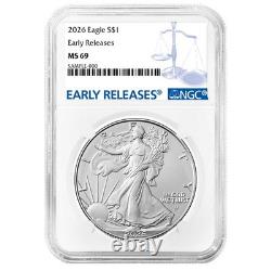 Prévente 2026 $1 American Silver Eagle NGC MS69 ER Étiquette Bleue
