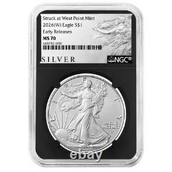 Prévente 2026 (W) 1 $ American Silver Eagle NGC MS70 ER Étiquette ALS Noyau Rétro