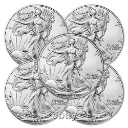 Prévente Lot De 5 2022 $1 American Silver Eagle 1 Oz Bu