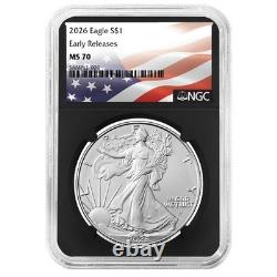 Prise de commande anticipée 2026 $1 American Silver Eagle NGC MS70 ER Étiquette Drapeau Noyau Rétro