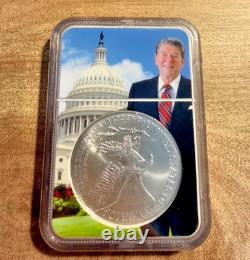 RARE 2024 W AIGLE EN ARGENT BRUNI NGC MS70 RONALD REAGAN 40e COLLECTION PRÉSIDENTIELLE