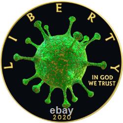 RARE pièce de 1 $ Liberty American Silver Eagle 2020 COVID CORONAVIRUS OUTBREAK de 199 pièces
	<br/>	

	