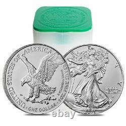 Roll Of 20 2021 1 Oz Silver American Eagle $1 Coin Bu Type 2 (lot, Tube De 20)