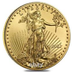Rouleau De 50 2021 1/10 Oz Gold American Eagle $5 Coin Bu (lot, Tube De 50)
