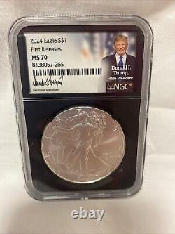 Série Signature Donald J. Trump 2024 1$ Aigle d'Argent Première Édition MS 70