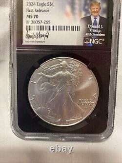 Série Signature Donald J. Trump 2024 1$ Aigle d'Argent Première Édition MS 70