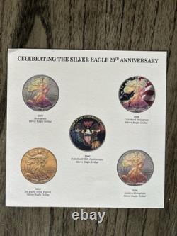 Set de 5 pièces en argent Morgan Mint Silver Eagle 20e anniversaire 2006 (Avec certificat d'authenticité)