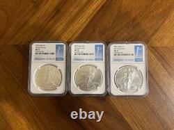 Trois 2024 $1 American Silver Eagle MS70 Première Journée d'Émission NGC