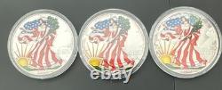 Trois ! Silver Eagles américains de 2000 ? Motif peint de Lady Liberty, état BU
