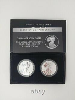 U. S. Mint American Eagle 2021 Ensemble De Deux Pièces En Argent D'une Once 21xj