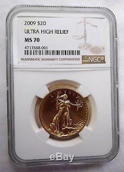 Ultra Eagle Double Relief 20 $ Or 2009 Ngc Ms-70 Withogp Mint Box & Coa