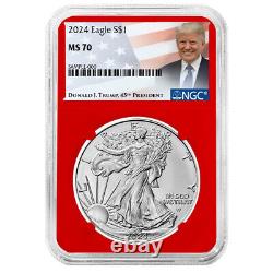 Vente anticipée 2024 Ensemble de 3 pièces American Silver Eagle $1 NGC MS70 Label Trump Rouge Blanc Bleu