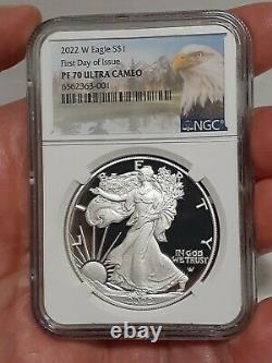 (in Hand) 2022 W Ngc Pf70 1 $ American Silver Eagle Proof Premier Jour D'émission